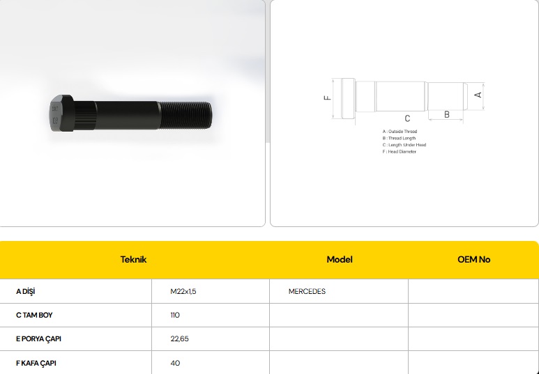 BİJON MERCEDES ELİPS KAFA 110 MM FREZELİ